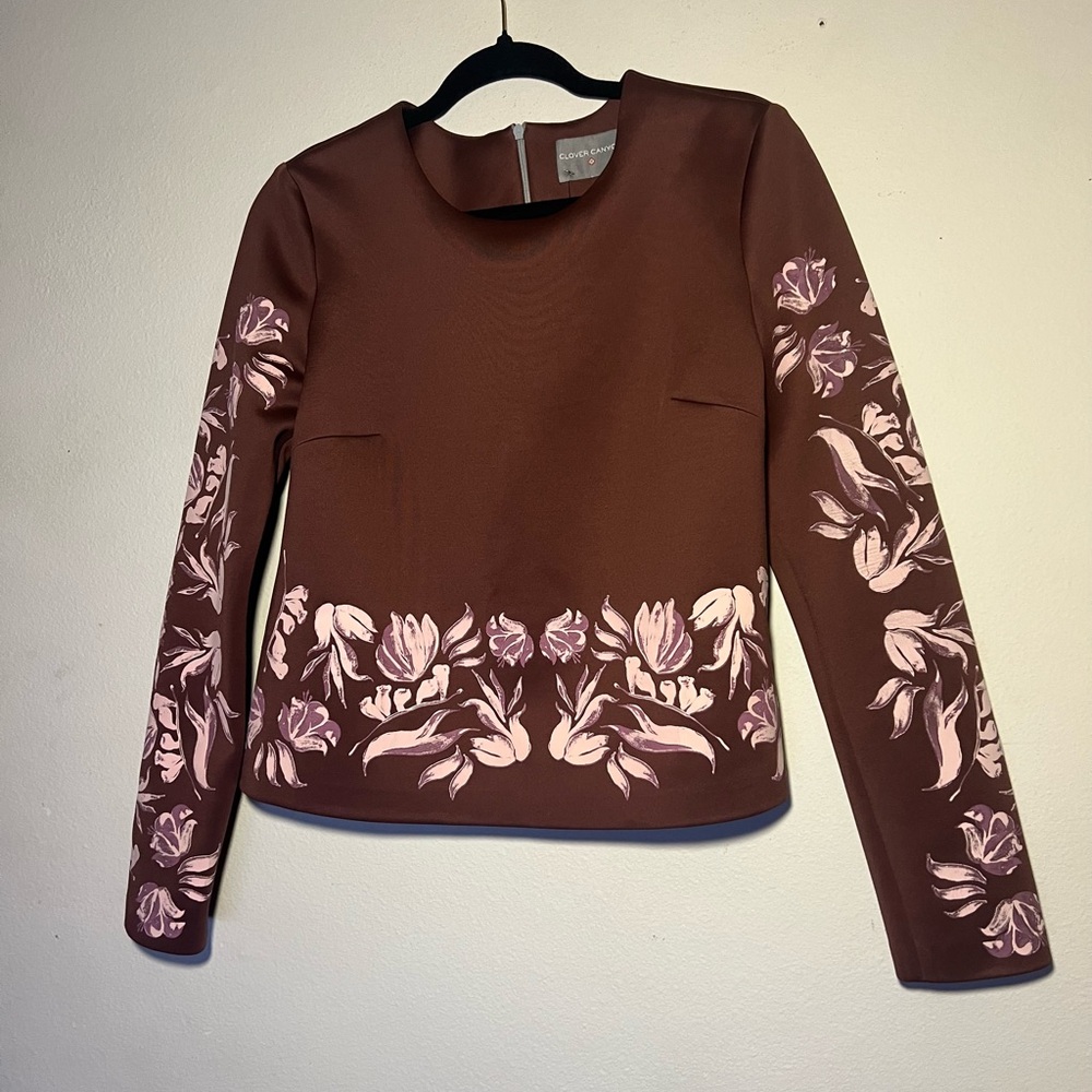 Clover Canyon Brown Top with Pink Floral Design